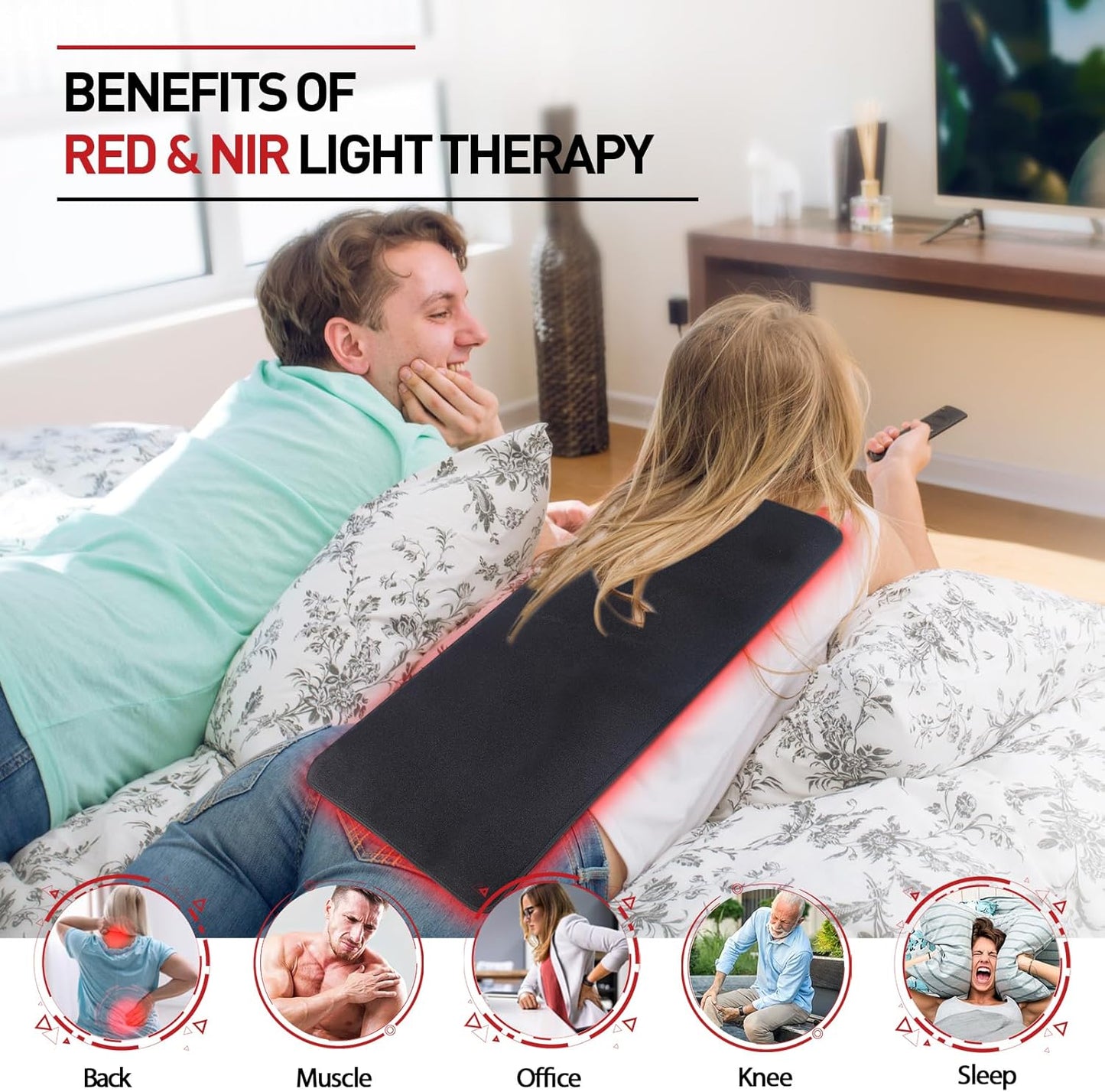 Red Light Therapy Mat, 360PCS Large Red Light Therapy Pad for Body with 660Nm 850Nm near Infrared Light Redlight Therapy Devices Mats Belt for Back Waist Shoulder Discomfort with Timer Pulse