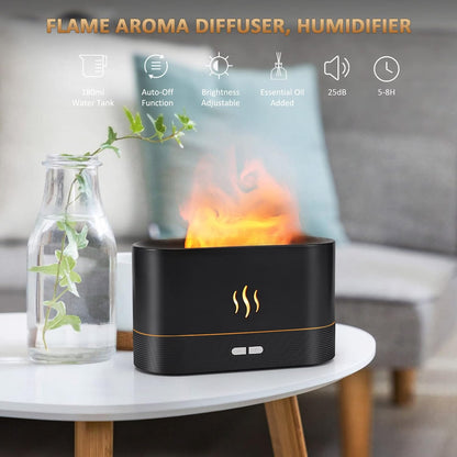 Flame Diffuser Humidifier-Auto off 180Ml Essential Oil Diffuser-2 Modes Brightness Aroma Humidifier with Fire Flame Effect for Home,Office,Spa,Gym(Black)