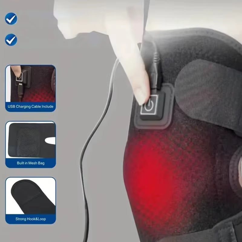 Heating Knee Massage Belt with Adjustable Protector for Knee Area 3 Temperature Design Single Black