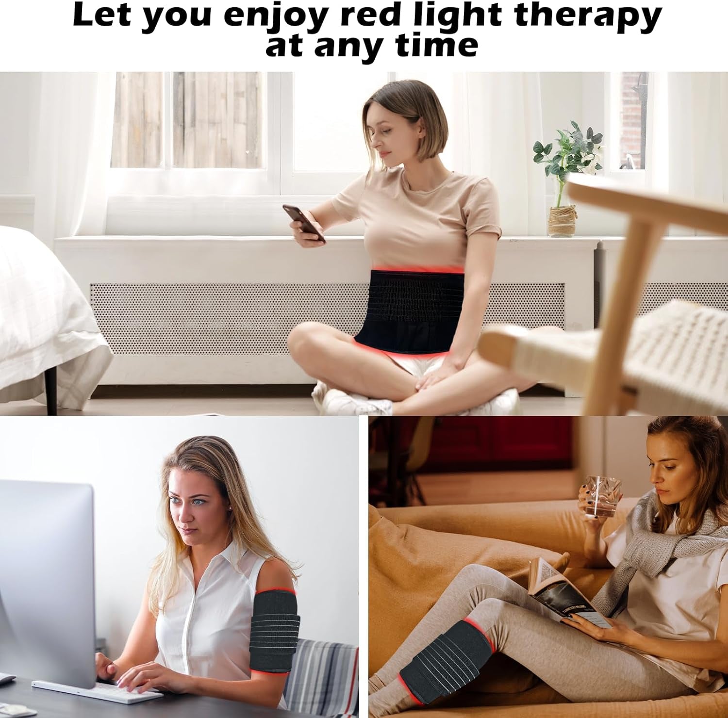 Red Light Therapy for Body Relieve Body Pain and Muscle Fatigue,Retractable Red Light Therapy Belt, Portable Infrared Light Therapy Device at Home Black （31.5X11.8Inch）