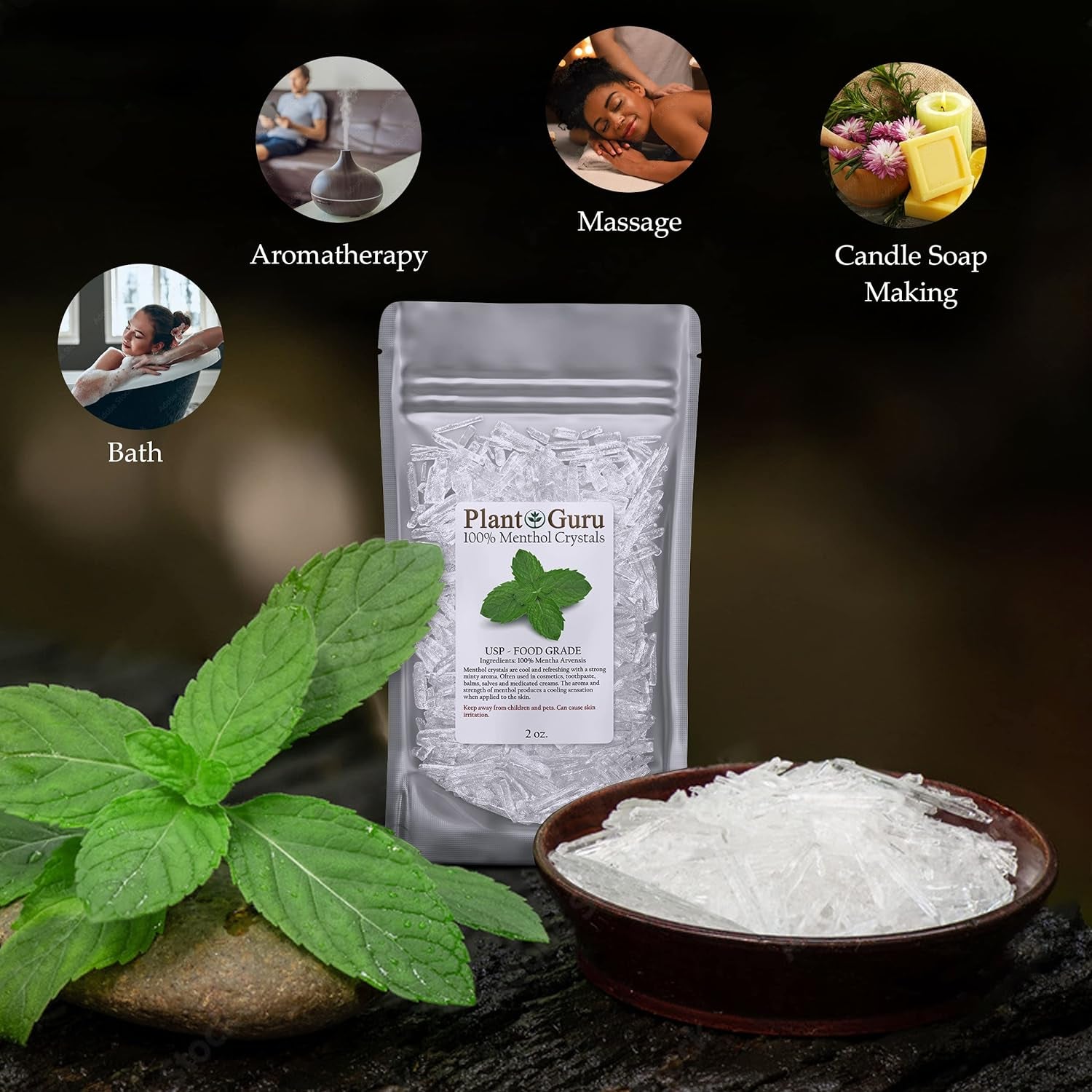 Menthol Crystals 8 Oz. Mentha Arvensis 100% Pure Natural USP Food Grade - Great for Cosmetics, Salves, Balms, Creams and Soap Making.