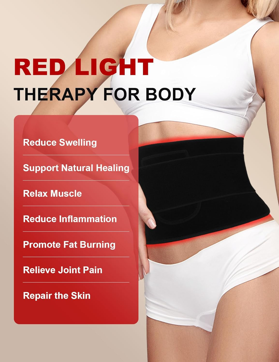 120 Leds Red Light Therapy Belt with 5 Levels Vibration Massage, Pulsed Controller Infrared Light Therapy Wrap for Body Waist Back Muscle Pain Relief, Improve Healing