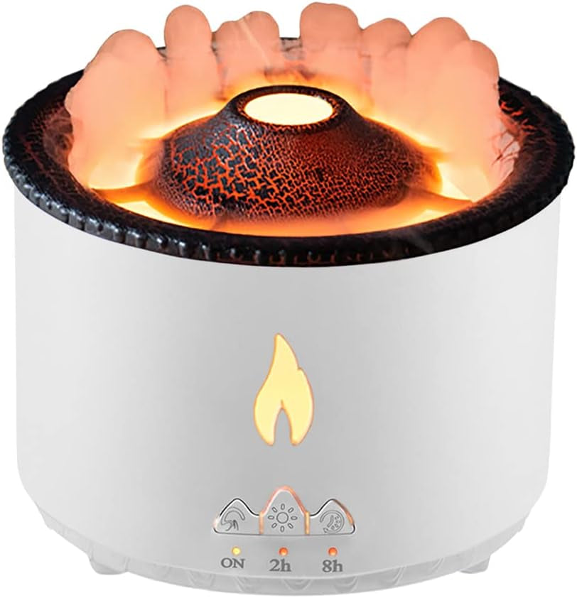 300Ml Ultrasonic Volcano Flame Humidifier Original Flame Diffuser Volcano Lamp Aroma Diffuser for Essential Oils Diffusers, Small Fireplace Humidifier Fire Oil Diffuse for Home Large Room Kids Bedroom