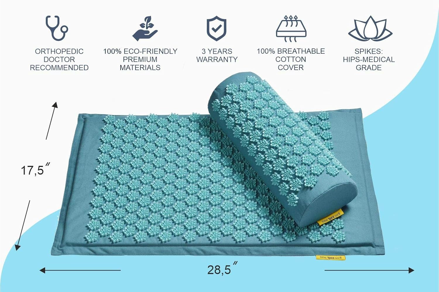 Eco-Friendly Back and Neck Pain Relief - Acupressure Mat and Pillow Set - Relieves Stress, Back, Neck, and Sciatic Pain - Comes in a Carry Bag for Storage and Travel (Turquoise)