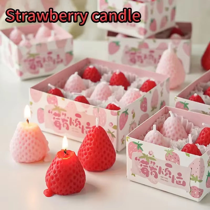 6 PCS Strawberry Candles Soy Wax Scented Candles Aromatherapy Candles Birthday Wedding Candles Home Decor