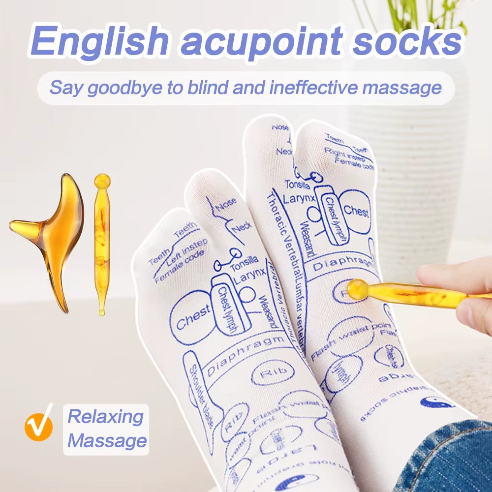 Foot Massage Socks Acupressure Reflexology Socks Foot Point Tool Physiotherapy Sock with Stick Massage Foot Point Diagram Socks