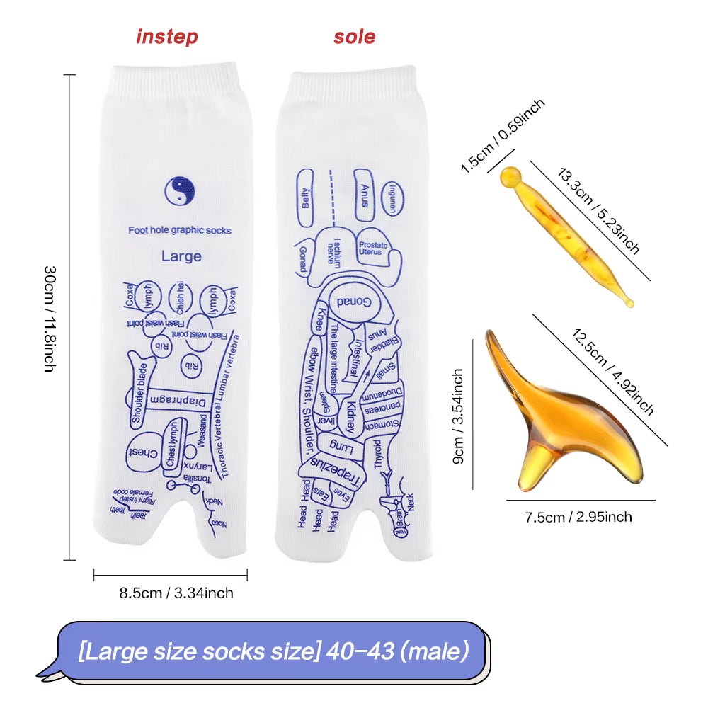 Foot Massage Socks Acupressure Reflexology Socks Foot Point Tool Physiotherapy Sock with Stick Massage Foot Point Diagram Socks