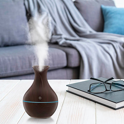 USB Humidifier Electric Wood Grain Essential Oil Diffuser Vase Mist Atomizer LED Sprayer for Home Office Car on Clearance