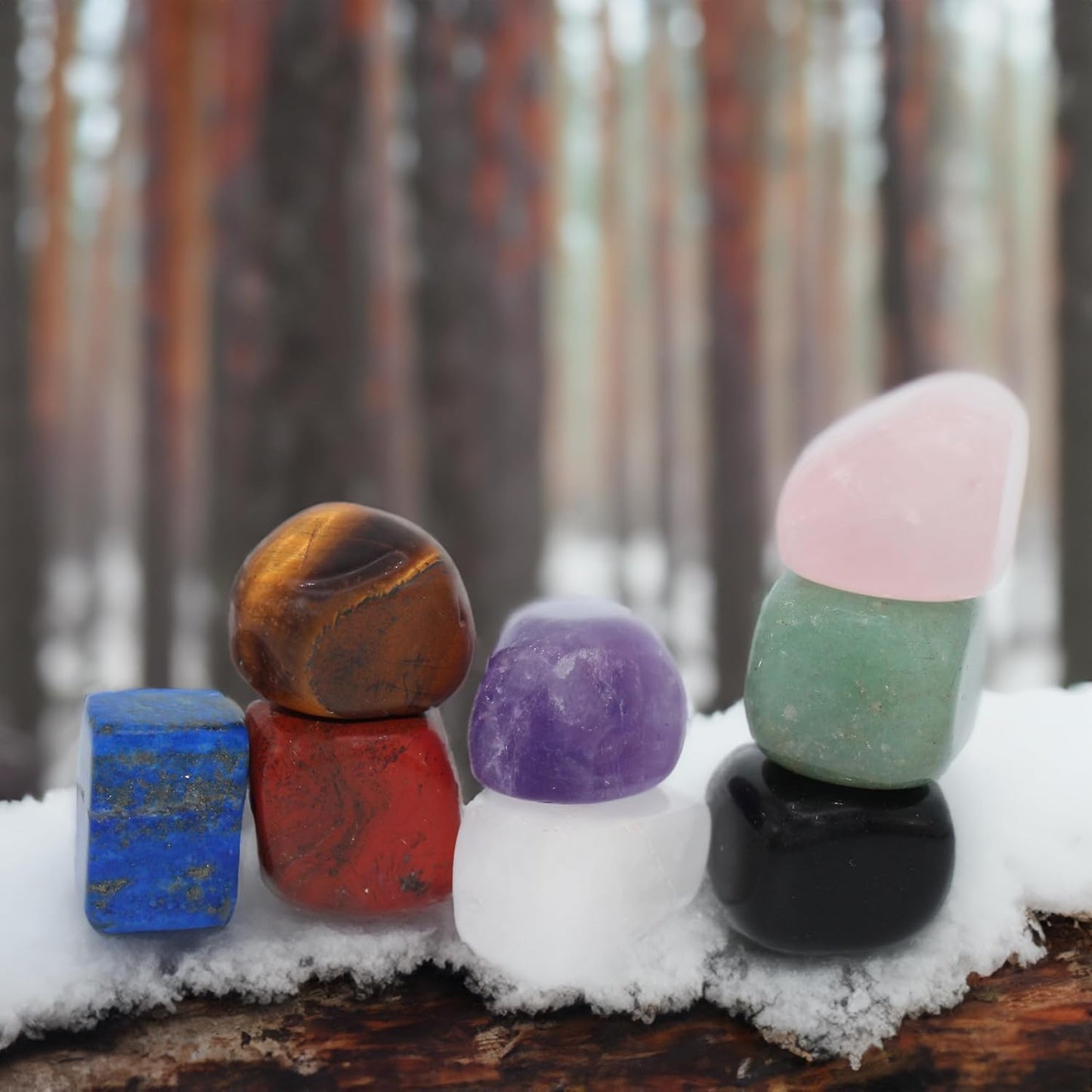 Chakra Stones Set of 7+1, Protection Crystals for Chakra Balancing, Healing Crystals and Stones for Crystal Therapy, Meditation & Reiki, Tumbled & Polished