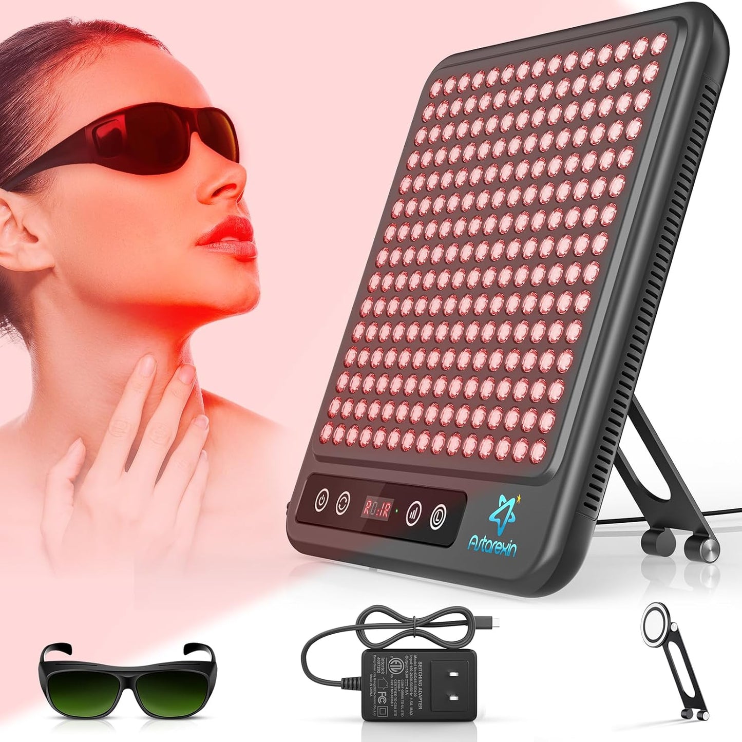 Red Light Therapy for Face, 225 Dual Chip Portable Red Light Therapy Panel Device with 660Nm Red Light & 850Nm near Infrared Light Lamp with Stand Timer for Body Face Pain Relief Skin Care (Black)