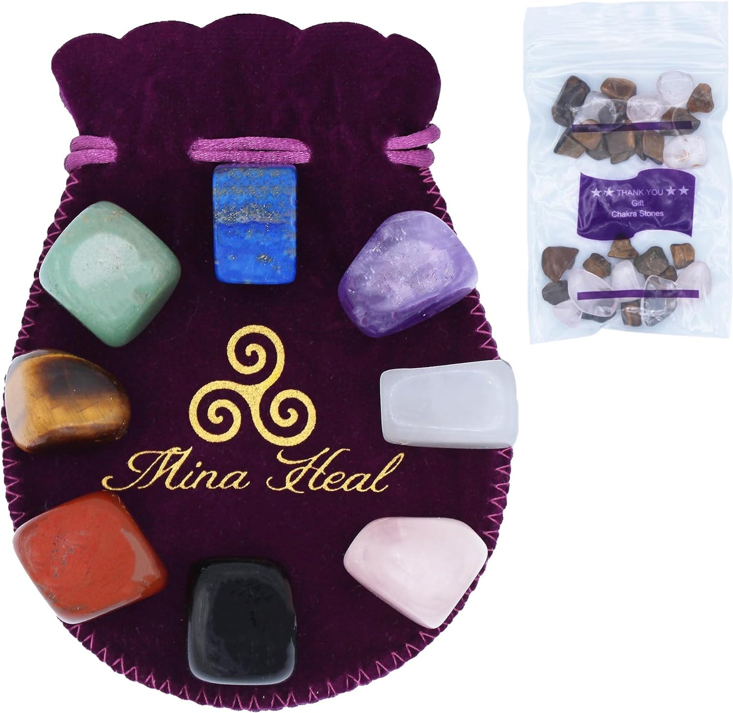 Chakra Stones Set of 7+1, Protection Crystals for Chakra Balancing, Healing Crystals and Stones for Crystal Therapy, Meditation & Reiki, Tumbled & Polished