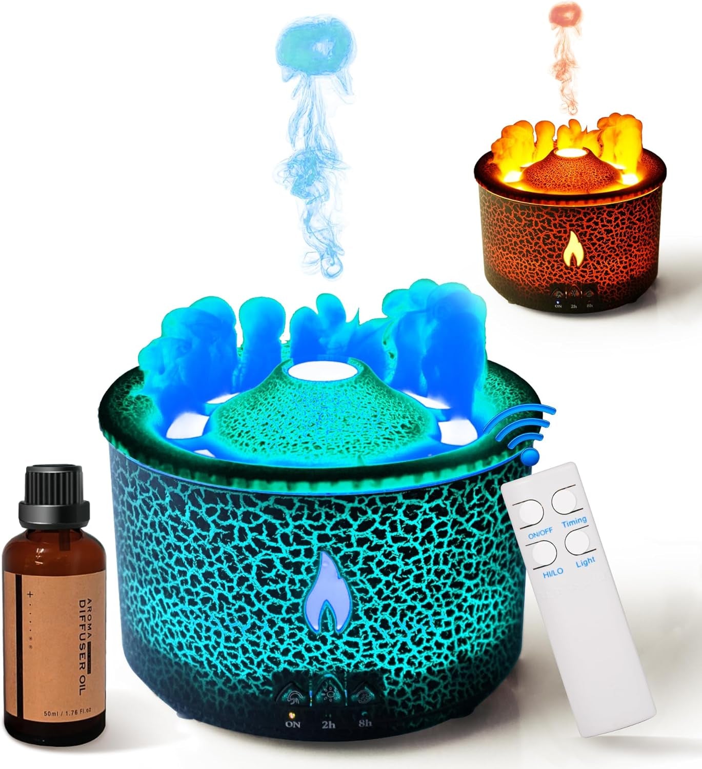 Aroma Essential Oil Diffuser 360 Ml,Volcano and Flame Diffuser/Humidifier,Give1.76 Oz Hotel Collection Essential Oils,Blue/Red Light Selection,Diffusers for Home,Large Room(Black Cracks)